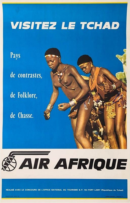 Vintage Air Afrique Flights to Chad Airline Poster Print A3/A4