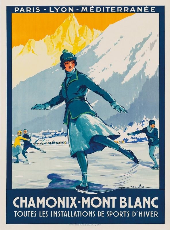 Vintage French Railways Chamonix Skating Tourism Poster Print A3/A4