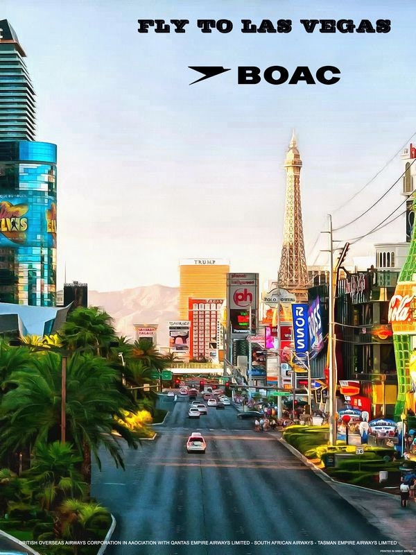 Vintage Style Airline Poster BOAC to Las Vegas A4/A3/A2 Print