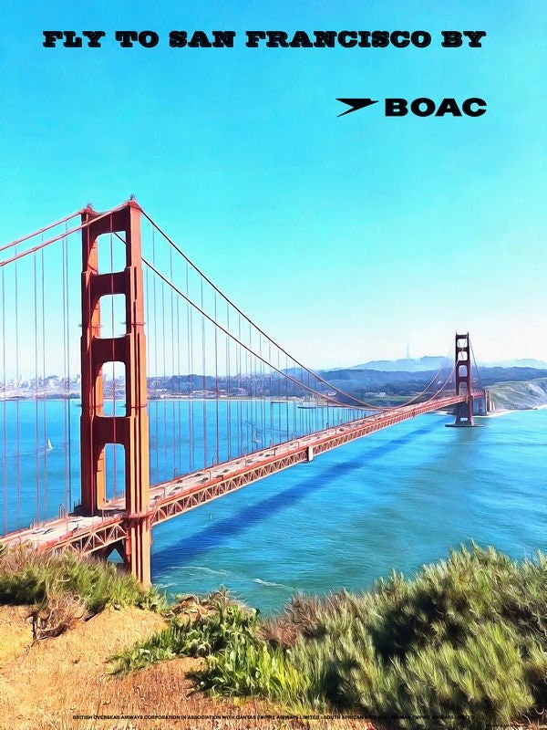 Vintage Style Airline Poster BOAC to San Francisco A4/A3/A2 Print