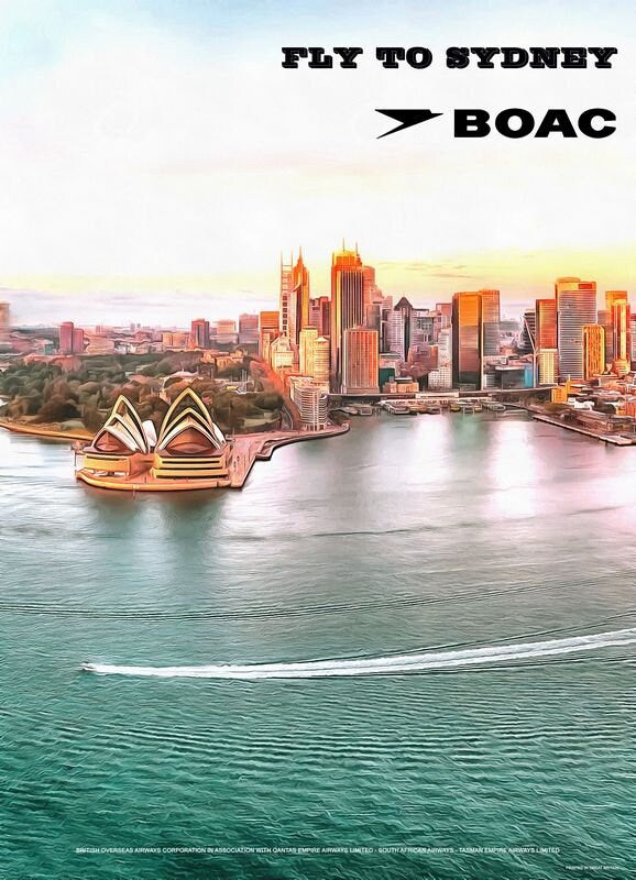 Vintage Style Airline Poster BOAC to Sydney A4/A3/A2 Print