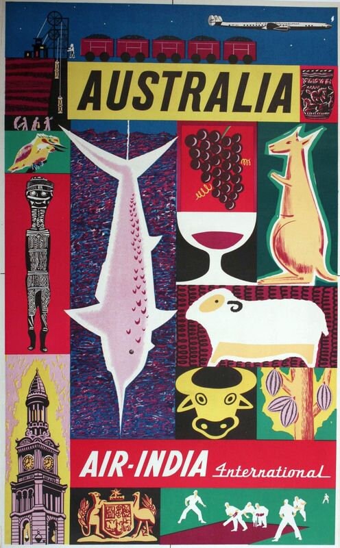Vintage Air India Flights to Australia Poster Print A3/A4