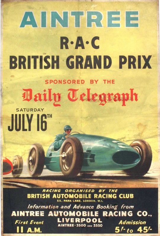Vintage 1955 British Grand Prix Aintree Motor Racing Poster Print A3/A4