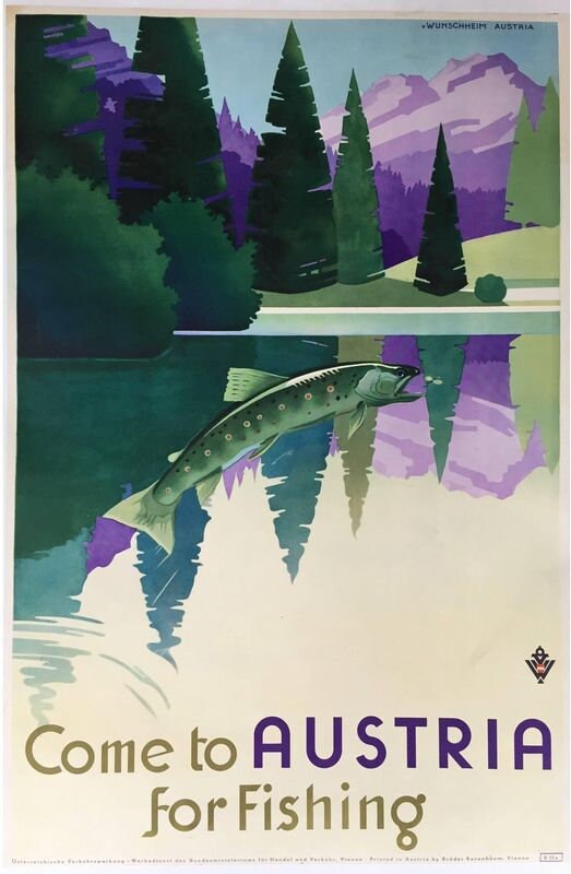 Vintage Come To Austria For Fishing Tourism Poster Print A3/A4