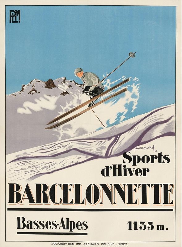Vintage Barcelonnette France Winter Sports Tourism Poster Print A3/A4