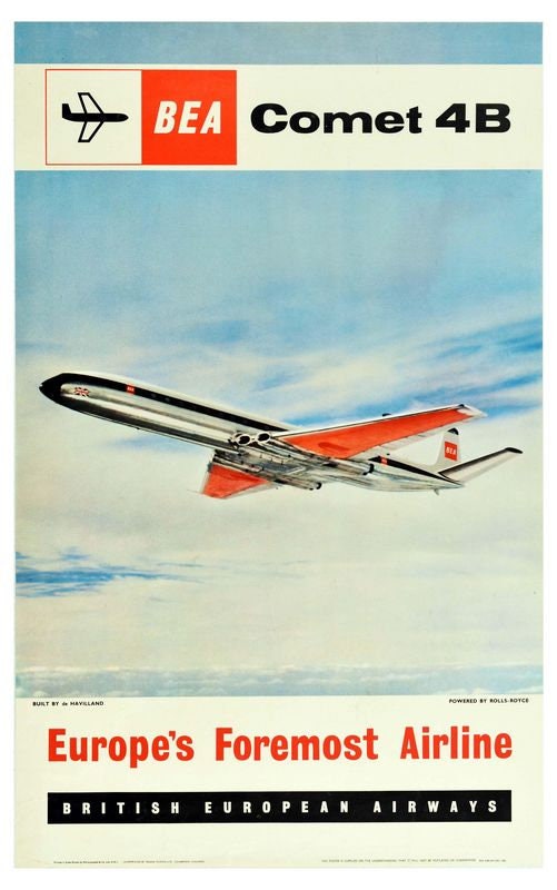 Vintage BEA Comet 4B Airline Poster Print A3/A4