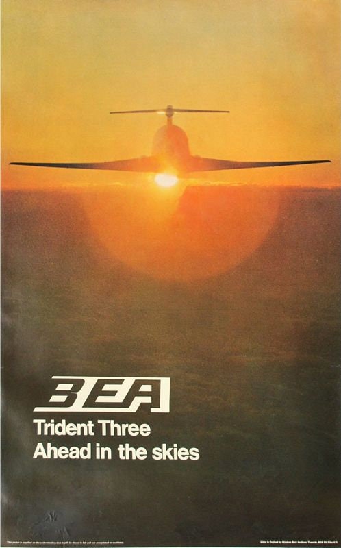 Vintage BEA Trident Three Airline Poster Print A3/A4
