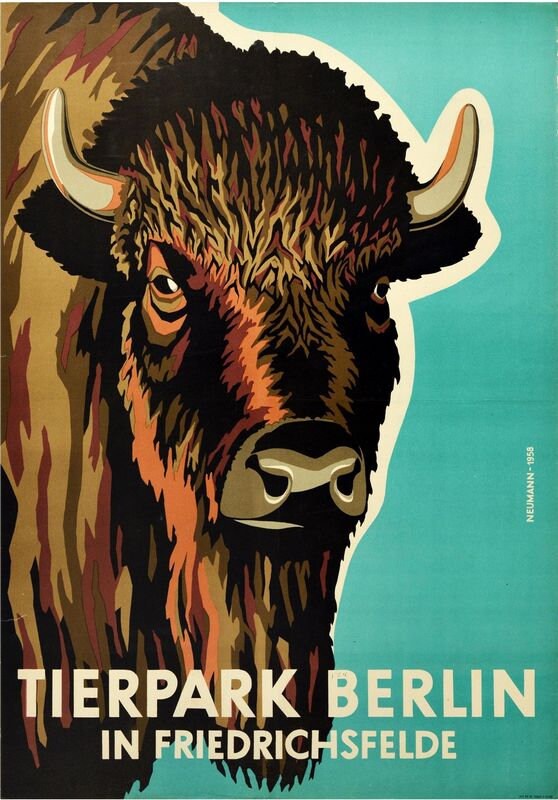 Vintage Tierpark Berlin Zoo Bison Tourism Poster Print A3/A4