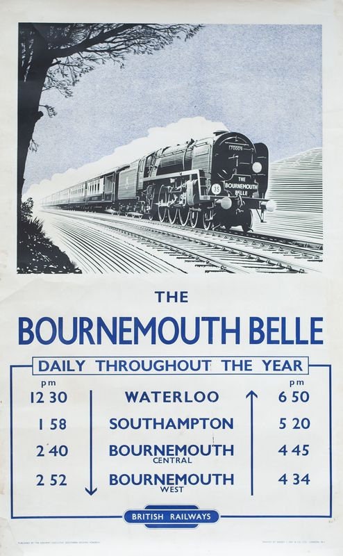 Vintage British Rail Bournemouth Belle Railway Poster Print A3/A4