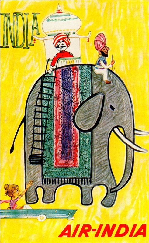 Vintage Air India Elephant Airline Poster Print A3/A4