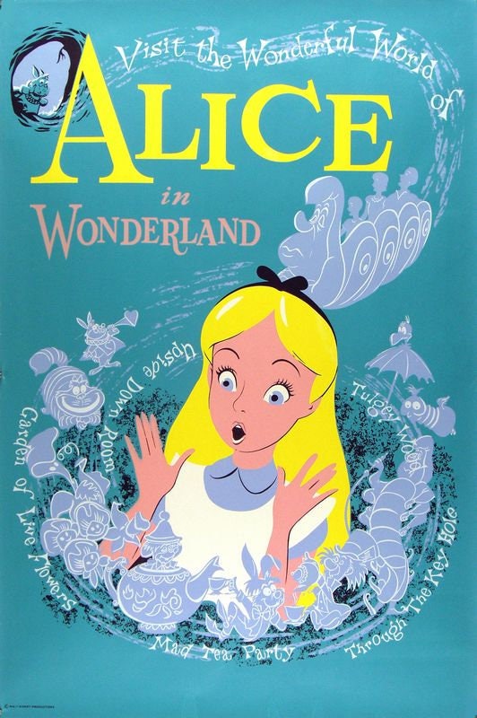 Vintage Disney World Alice In Wonderland Tourism Poster Print A3/A4