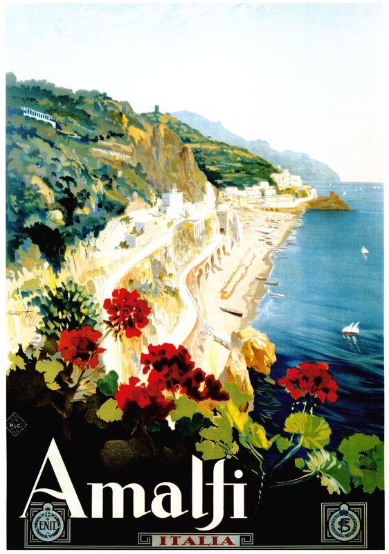 Vintage Amalfi Coast Italy Tourism Poster Print A3/A4