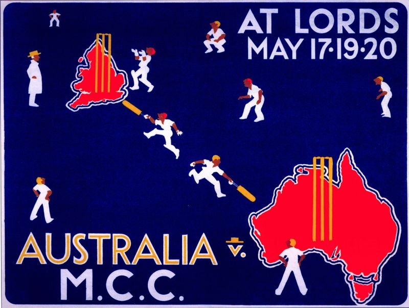 Vintage 1930 Ashes Australia England Cricket Poster Print A3/A4