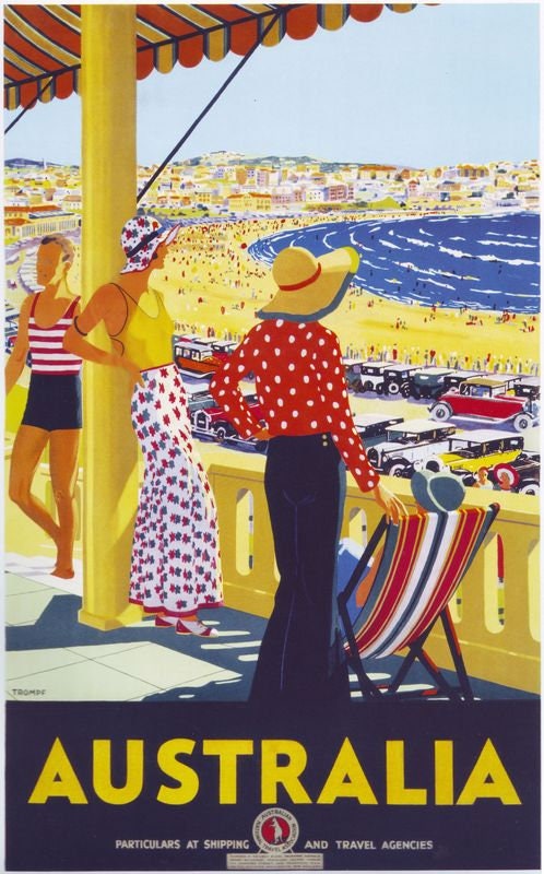 Vintage Australia Bondi Beach Tourism Poster Print A3/A4