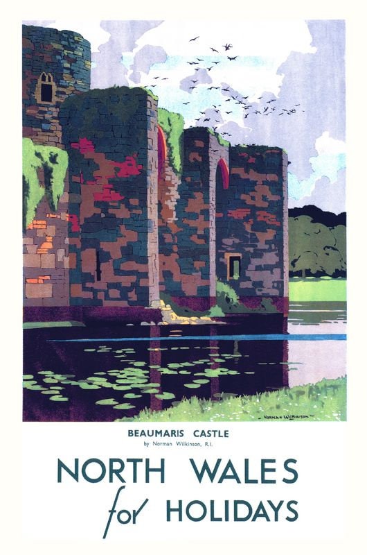 Vintage LMS Beaumaris Castle North Wales Railway Poster Print A3/A4