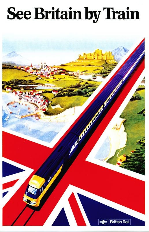 Vintage 1980's British Rail See Britain By Train Railway Poster Print A3/A4