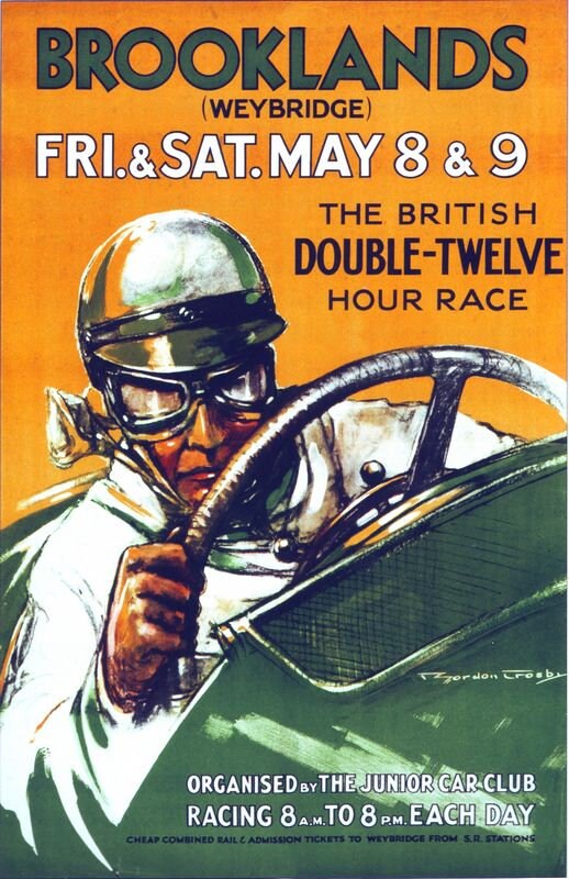 Vintage Brooklands British Double Twelve Hour Race Motor Racing Poster Print A3/A4