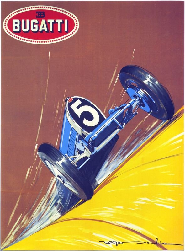 Vintage Bugatti Motor Racing Poster Print A3/A4