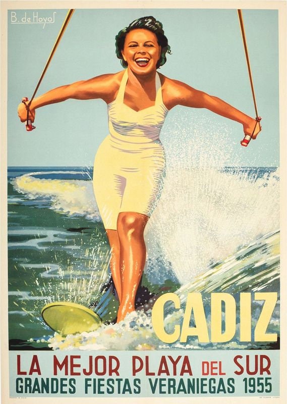 Vintage Cadiz Spain Water Sports Tourism Poster Print A3/A4