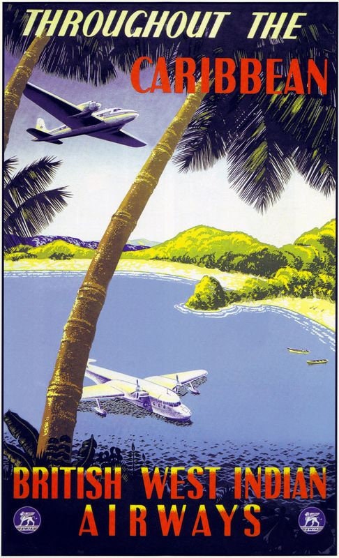 Vintage British West Indian Airways Airline Poster Print A3/A4