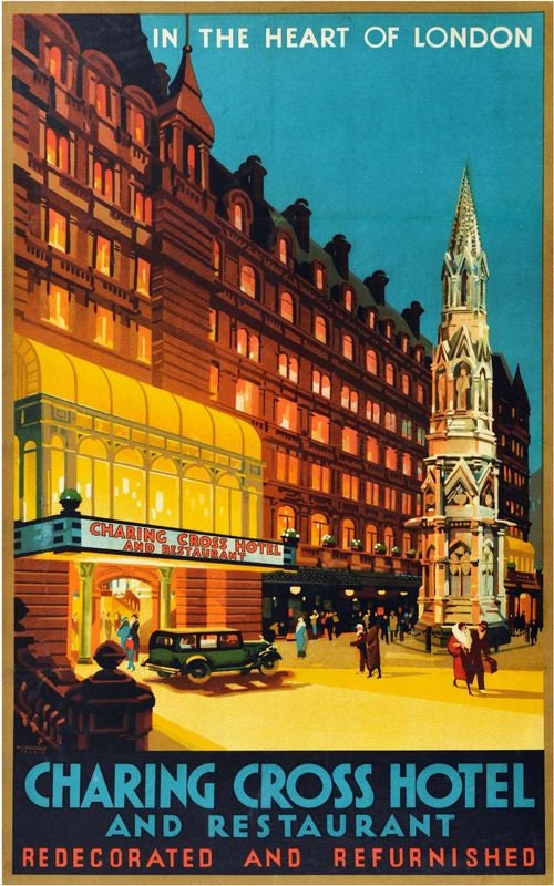 Vintage Charing Cross Hotel London Railway Poster Print A3/A4
