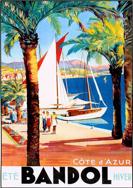 Vintage Bandol Cote d Azur Tourism Poster Print A3/A4
