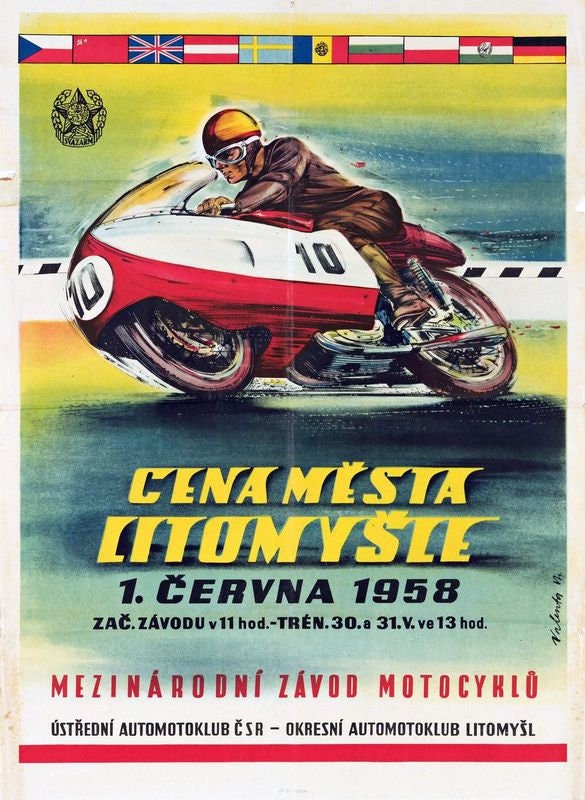 Vintage 1958 Czech Motor Cycling Grand Prix Motor Racing Poster Print A3/A4