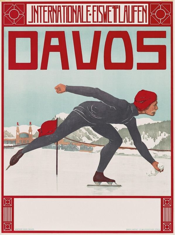 Vintage Davos Speed Skating Poster Print A3/A4