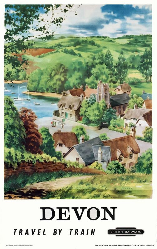 Vintage British Rail Devon Coastal Village Railway Poster Print A3/A4