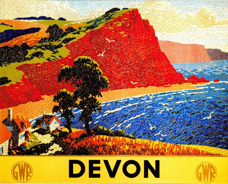 Vintage GWR Devon Mosaic Railway Poster Print A3/A4