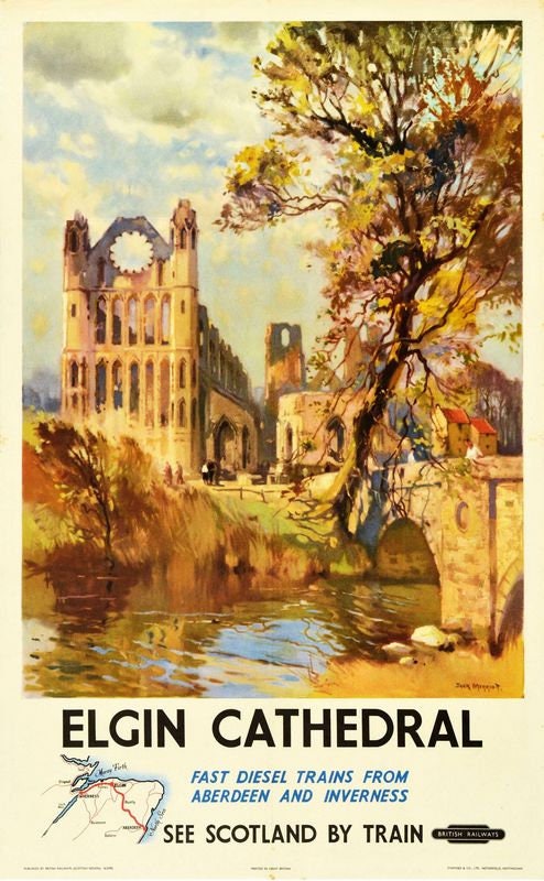 Vintage British Rail Elgin Cathedral Railway Poster Print A3/A4