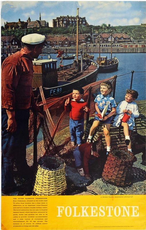 Vintage British Rail Folkestone Harbour Railway Poster Print A3/A4