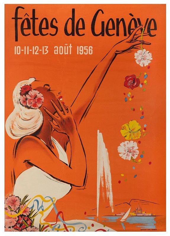 Vintage 1956 Geneva Festival Tourism Poster Print A3/A4