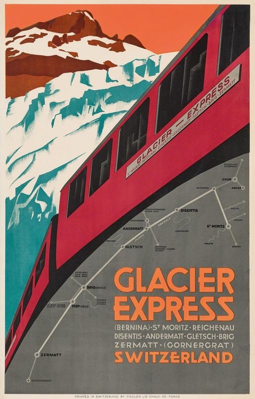 Vintage Swiss Glacier Express Tourism Poster Print A3/A4