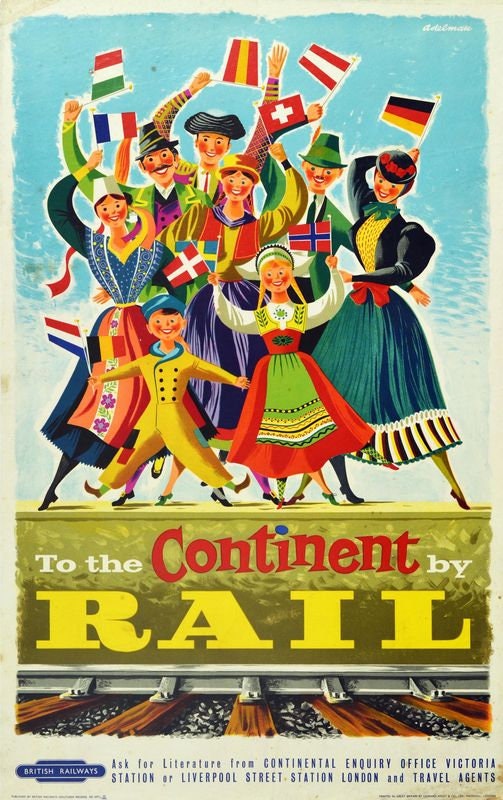 Vintage To Europe By British Rail Railway Poster Print A3/A4