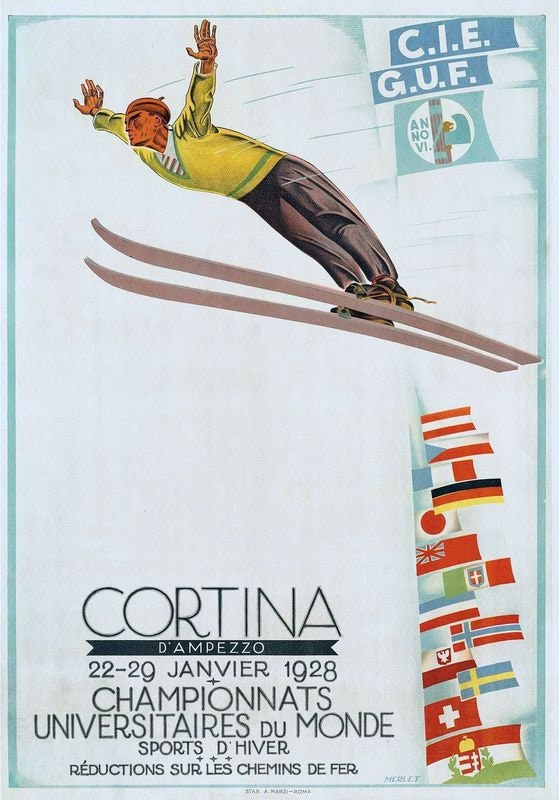 Vintage 1928 World Ski Jump Championship Cortina  Poster Print A3/A4