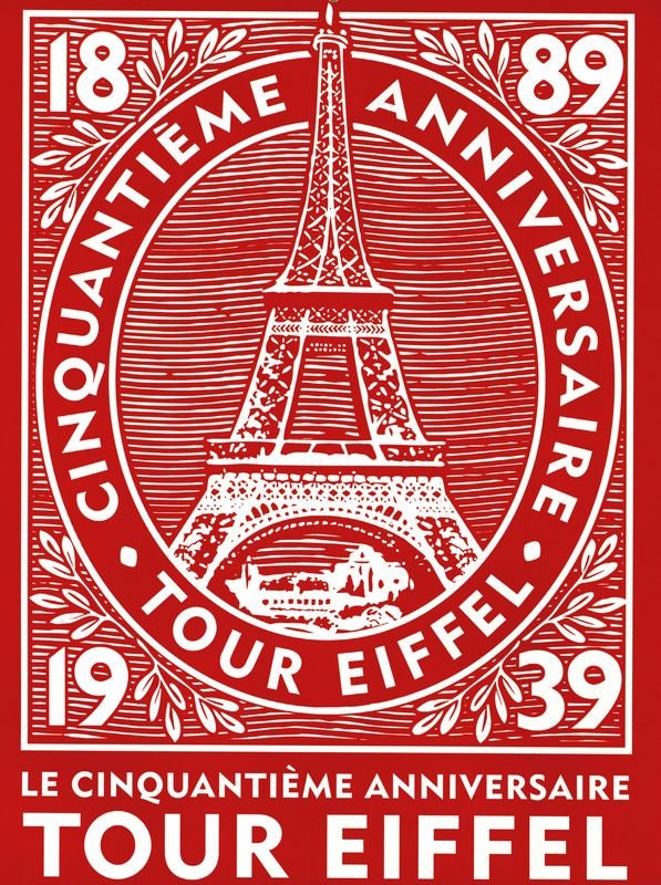 Vintage Eiffel Tower Paris 50th Anniversary Tourism Poster Print A3/A4