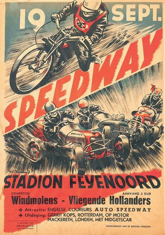 Vintage Feyenoord Rotterdam Holland Speedway Poster Print A3/A4