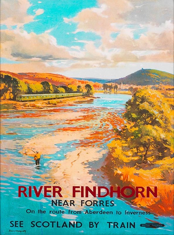 Vintage British Rail Forres River Findhorn Railway Poster Print A3/A4