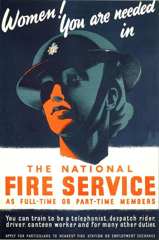 Vintage World War Two Fire Service Recruitment Poster Print A3/A4