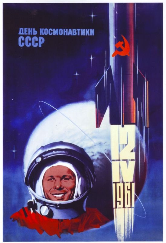 Vintage Soviet Union Yuri Gagarin First Man In Space Poster Print A3/A4