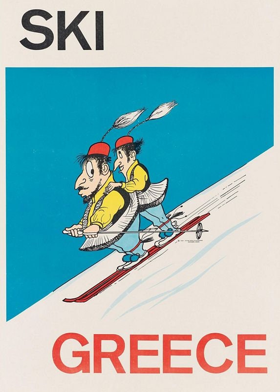 Vintage Ski Greece Tourism  Poster Print A3/A4