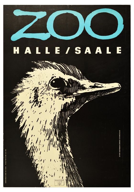 Vintage Halle Zoo Germany Emu Tourism Poster Print A3/A4