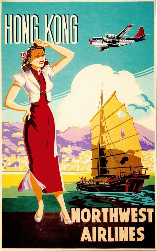 Vintage North West Airlines Flights To Hong Kong Poster Print A3/A4