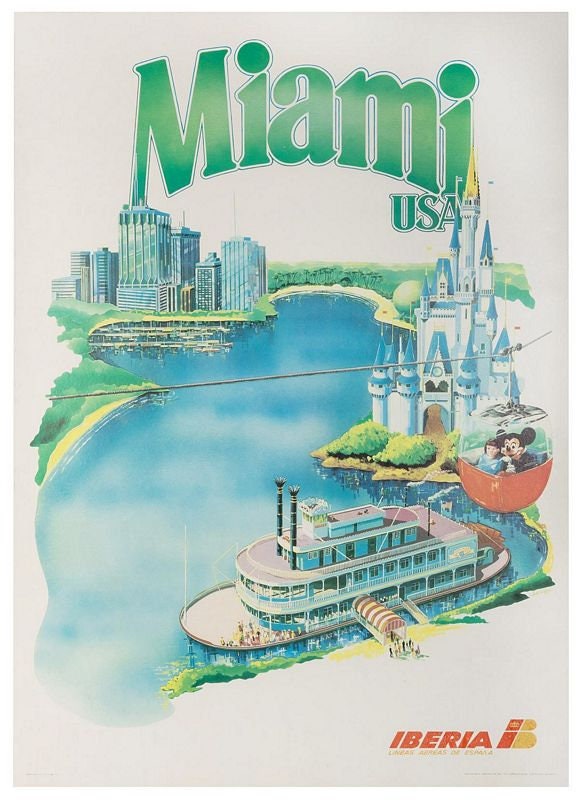 Vintage Iberia Flights To Miami Airline Poster Print A3/A4