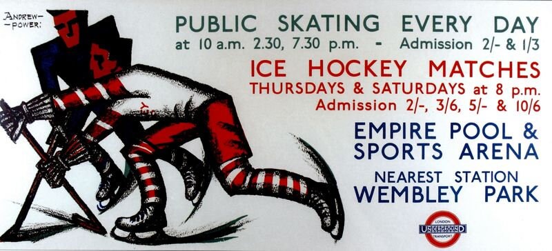 Vintage 1930s Wembley London Ice Hockey Poster Print A3/A4
