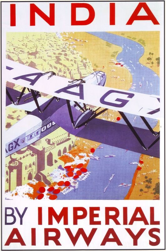 Vintage Imperial Airlines Flights To India Poster Print A3/A4