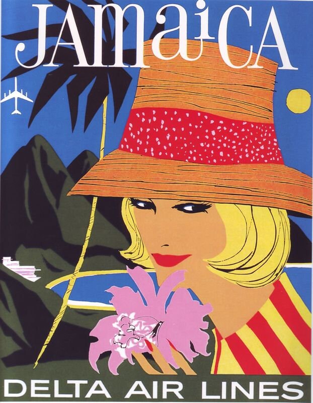 Vintage Delta Airlines Flights To Jamaica Poster Print A3/A4