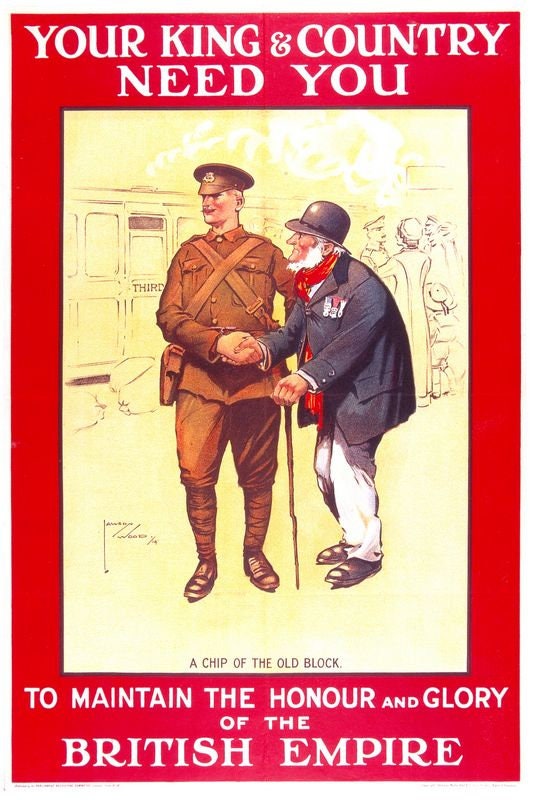 Vintage Your King and Country Needs You WW1 Recruitment Poster Print A3/A4