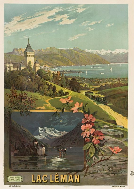 Vintage Swiss Lac leman Lake Geneva Tourism Poster Print A3/A4